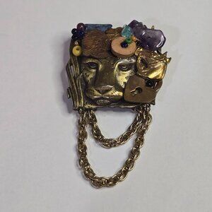 Vintage Sarah Jane Artisan Handmade Lion Brooch